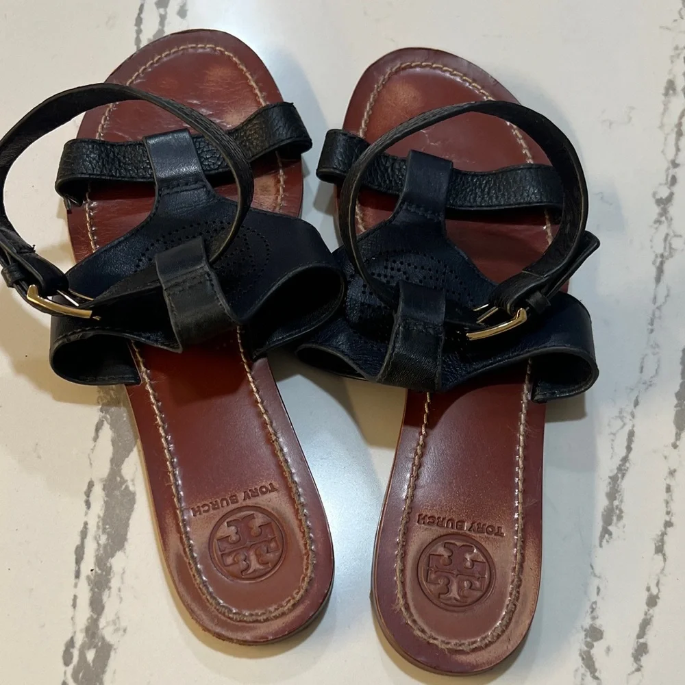 Tory Burch Black Leather Sandals size 7.5M
